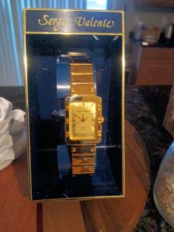 Vntg Mens Watch Sergio Valente Gold Tone Quartz Rectangular Face