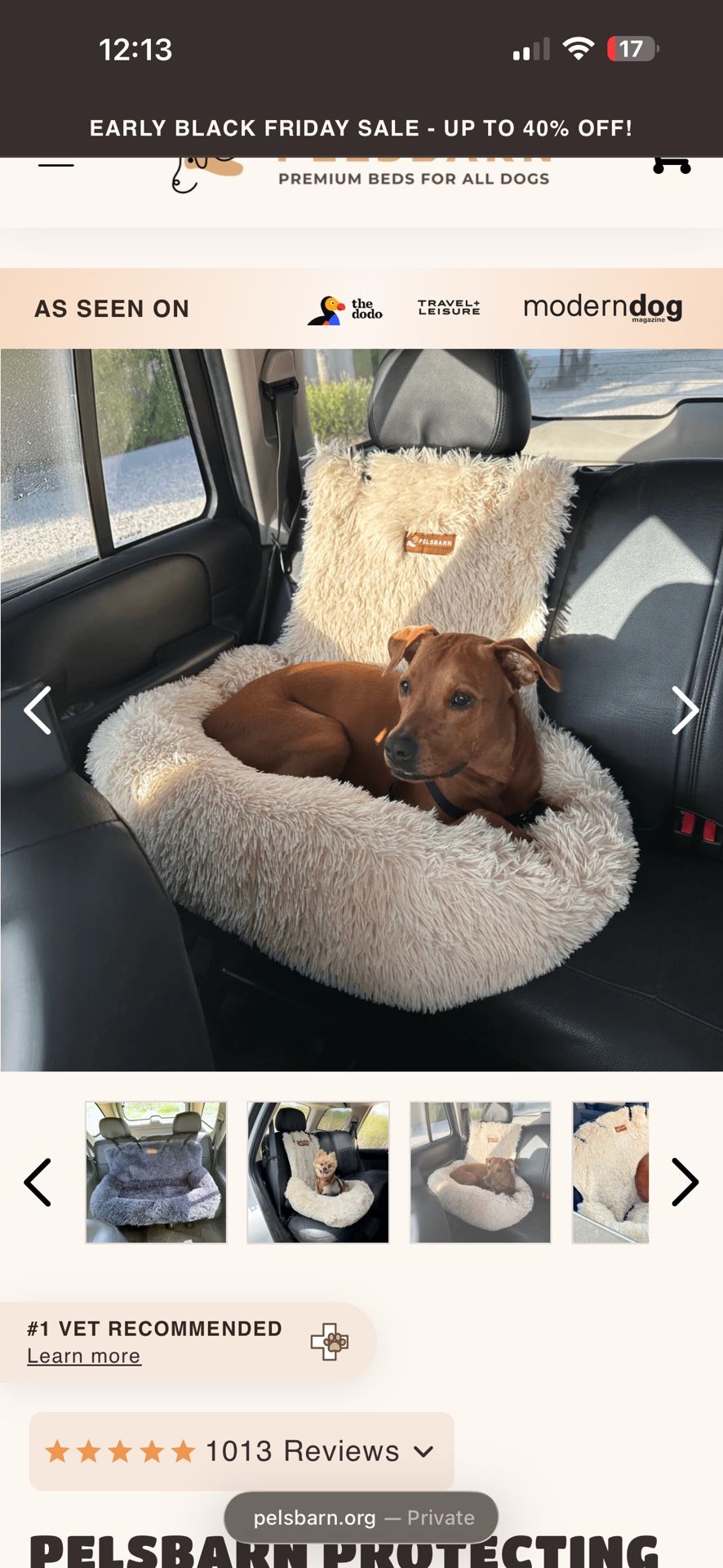 Comfy Dog Car Seat Bed