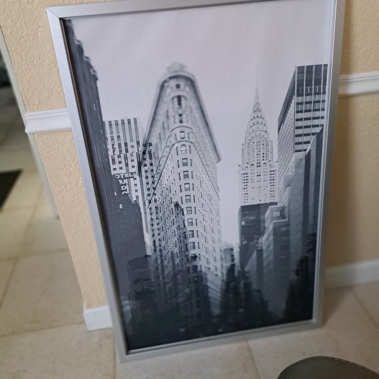 Wall Art New York Black & White Framed Iconic Scene 46 & 1/2" Ht X 30 " Wide