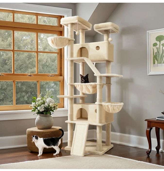 81 Inch Multilevel Larger Cat Condo Beige NEW