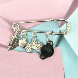 Large Stainless Steel Silvertone Safety pin brooch