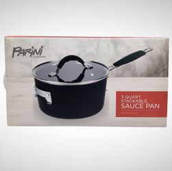 Parini 3 Quart Stackable Sauce Pan With Glass Lid Black!