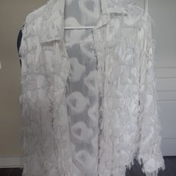 Fringe Texture Pattern White Shirt