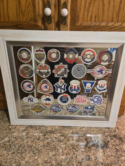 Framed yankees commemorative world series patches