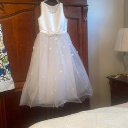 Mon Cherie Bridal Girls Large White Satin And Tulle Dress