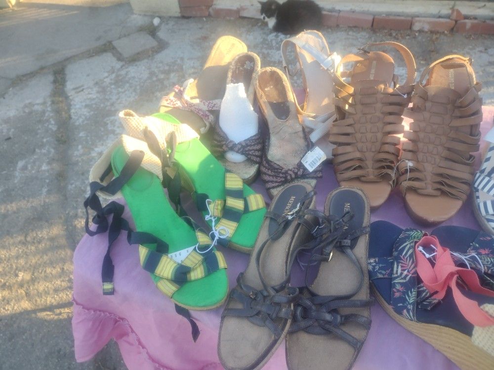 $15.00 New Size 11 Wedge Sandals Open Toe And Sexy Plus Sizes Lingerie Also Pump Heel Shoes With Purple Or Pink Or Glitter Blood Tos