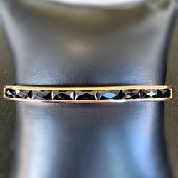 14k solid rose gold 3.15CTW Natural Black Onyx stone cuff bracelet 6.5” 4.7mm