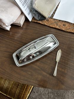 Silver Plated  Dish And Small Butter Knife