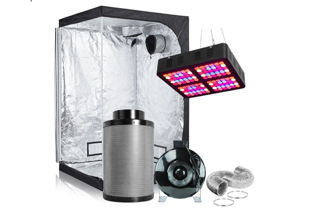 BloomGrow 48''x48''x80'' 600D Mylar Grow Tent + 6'' Fan Filter Duct Combo + 600W Full Spectrum LED Light Indoor Grow Tent Complete Kit