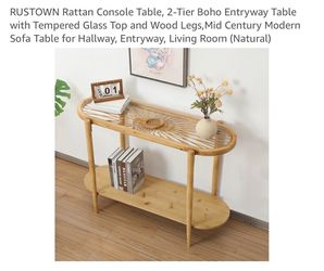 RUSTOWN Rattan Console Table with Glass Top