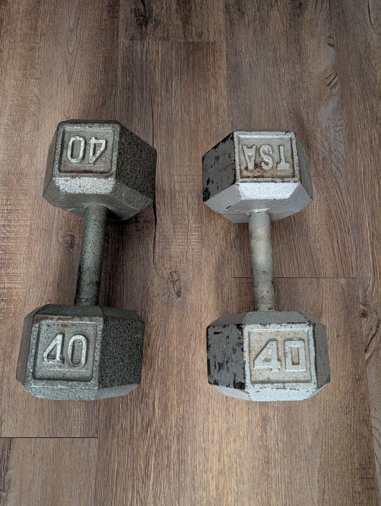 Pair of 40 lb. Cast Iron Dumbbells