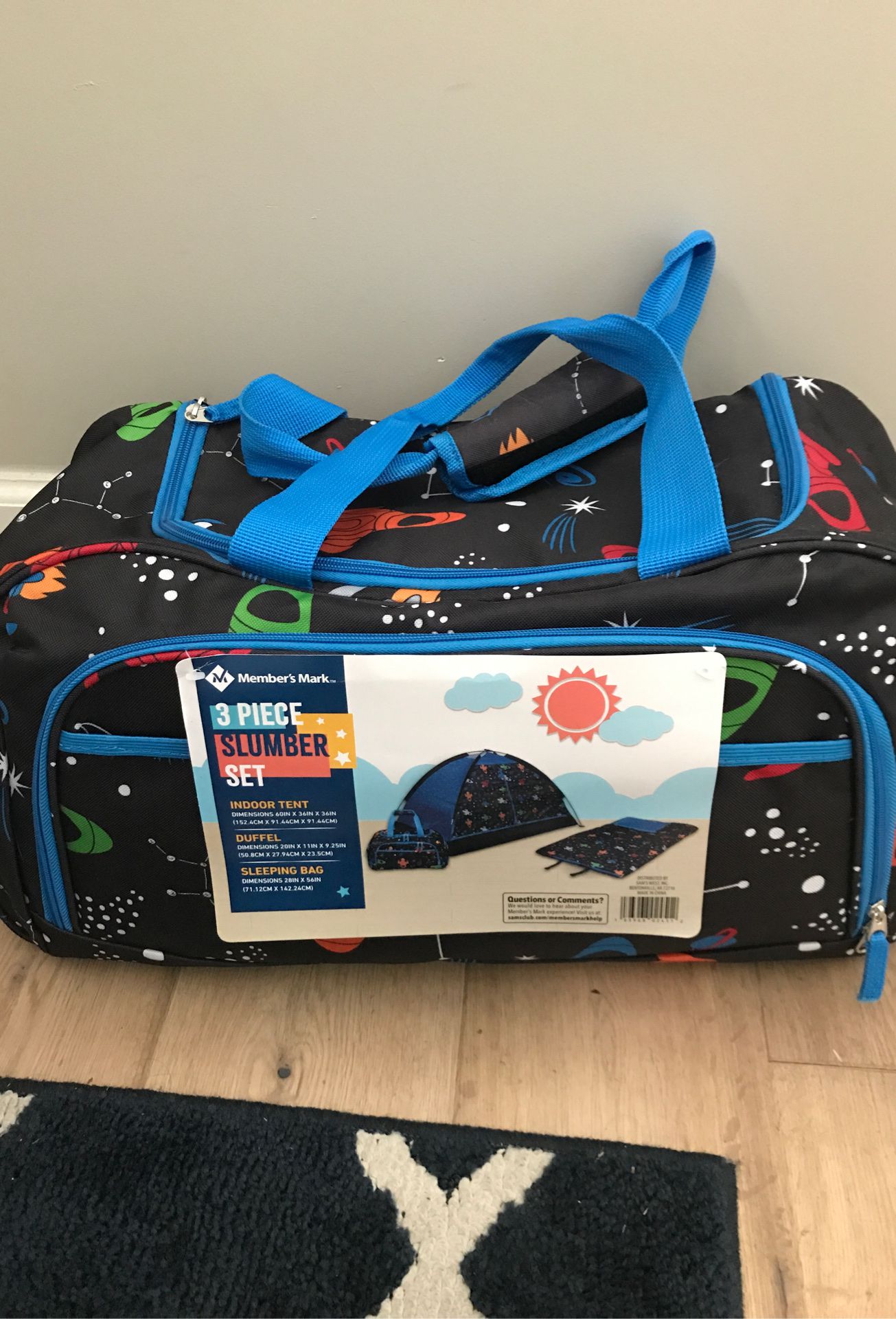 Kids tent, sleeping bag, and duffel bag—NEW
