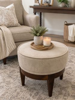 Modern Upholstered Round Ottoman Footstool