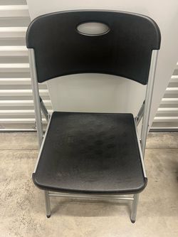 Black Plastic Folding Chair with Silver Frame