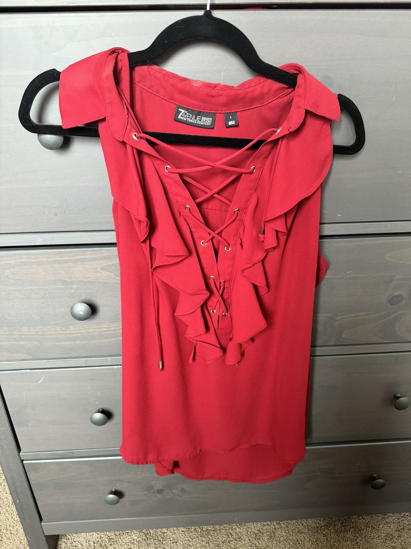 Red Lace-Up Ruffle Top (Large)