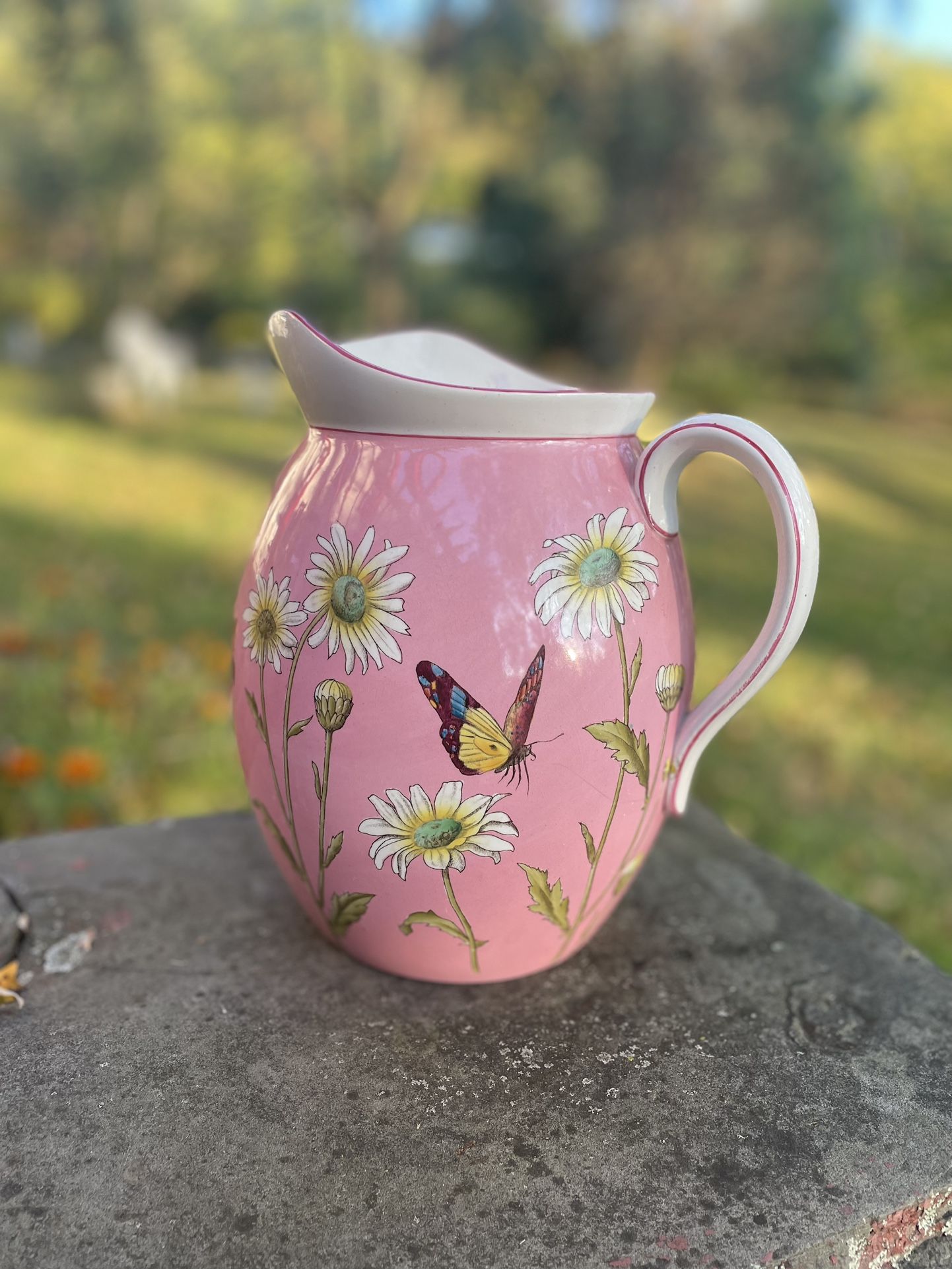 Antique Victorian Staffordshire Insect Butterfly & Flower LARGE MILK / WATER JUG