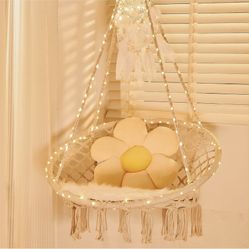 Boho Hanging Macrame Swing Chair With Lights 