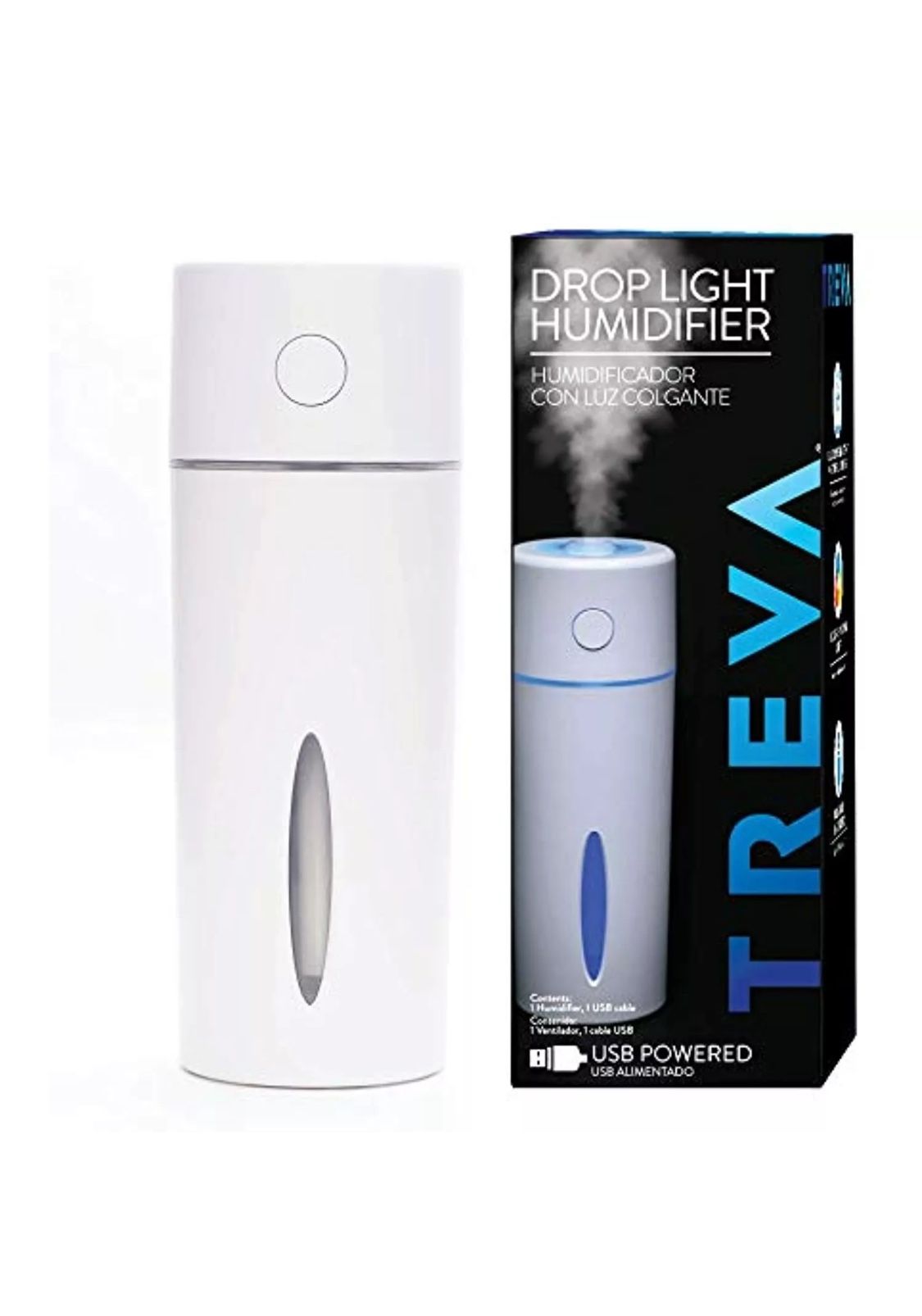 Treva Portable Color Change Drop Light Cool Mist Ultrasonic Mini Humidifier USB