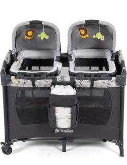 OKAYTWINS Twin Bassinet & Playard — NEW, NEVER USED