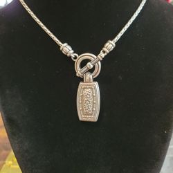 Brighton Toggle Reversable Pendant Silvertone Necklace F8