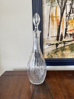 Beautiful Vintage Cut Crystal Glass Decanter 16” - Unmarked - Cut Bottom