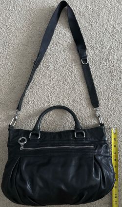 Classic Black Genuine Leather Slouchy Convertible Satchel / Shoulder Bag 14"