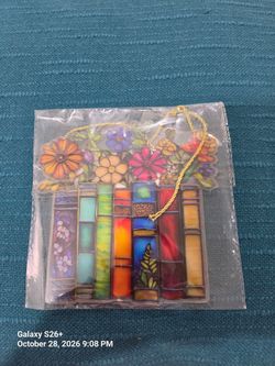 Stained Glass Style Books and Flowers Suncatcher