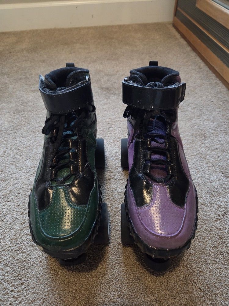 Green And Purple Roller Derby Skates