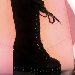 Black High Top Knee High Platform Shoes Goth Converse Alt 