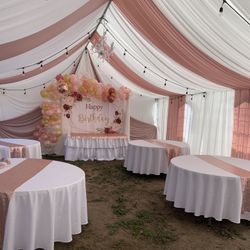 Draping——tent——-tables——chair——jumpers——/