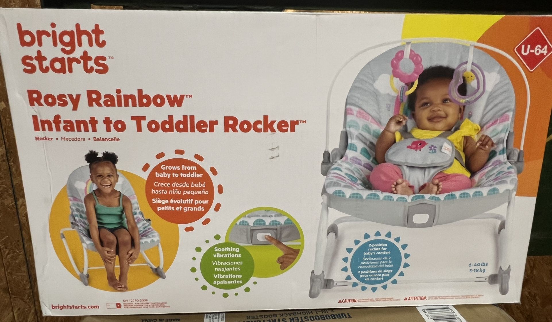 Bright Starts Rosy Rainbow Infant to Toddler Baby Rocker with Vibrations Newborn Unisex