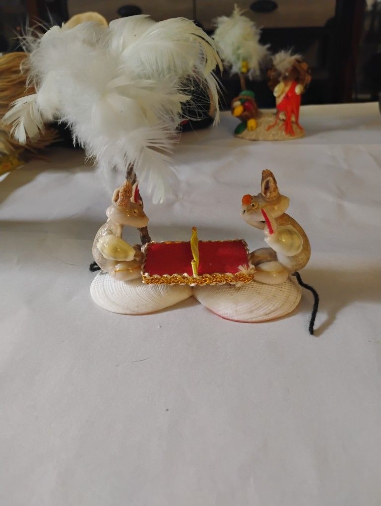 Handmade Mice Playing Table Tennis Scene Made Out Of Seashells
