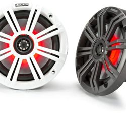 KICKER KM65 6.5-Inch (165mm) Marine Coaxial Speakers with 3/4-Inch Tweeters, LED, 4-Ohm, Charcoal and White Grilles