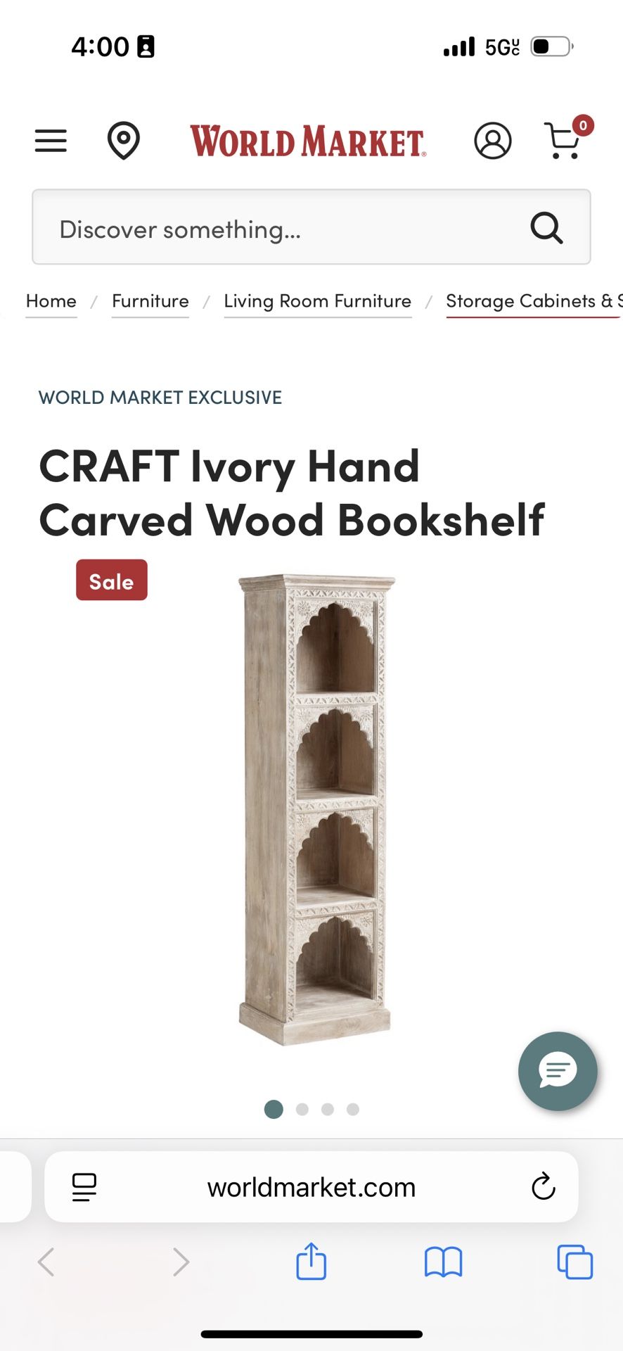 Ivory Hand Carved Wood Bookshelf