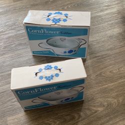 Corn Flower Traditions 10” Round Casserole And 9” Brand New And Both With Lid & Stand