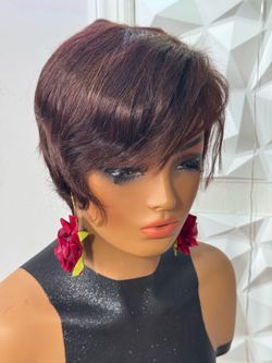 100% Human Hair Brown Pixie Cut Wig Short Glueless Natural Look