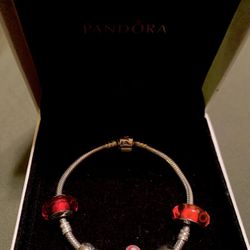 PANDORA Bracelet Silver 925 with 5 charms asking 140$ comes with box