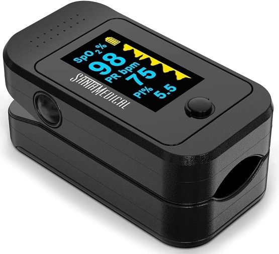 Santamedical Dual Color OLED Pulse Oximeter Fingertip, Blood Oxygen Saturation Monitor (SpO2) with Case, Batteries and Lanyard