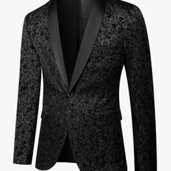 X-Large Black Jacket Suit Blazer Jacket Paisley, Shawl Lapel, for Dinner,Prom,Wedding