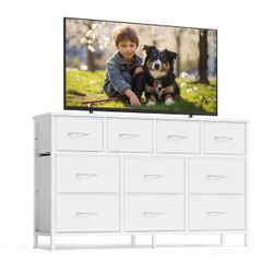 White Fabric Dresser with 12 Drawers