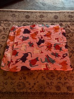 Pink Fleece Throw Blanket with Cat Print