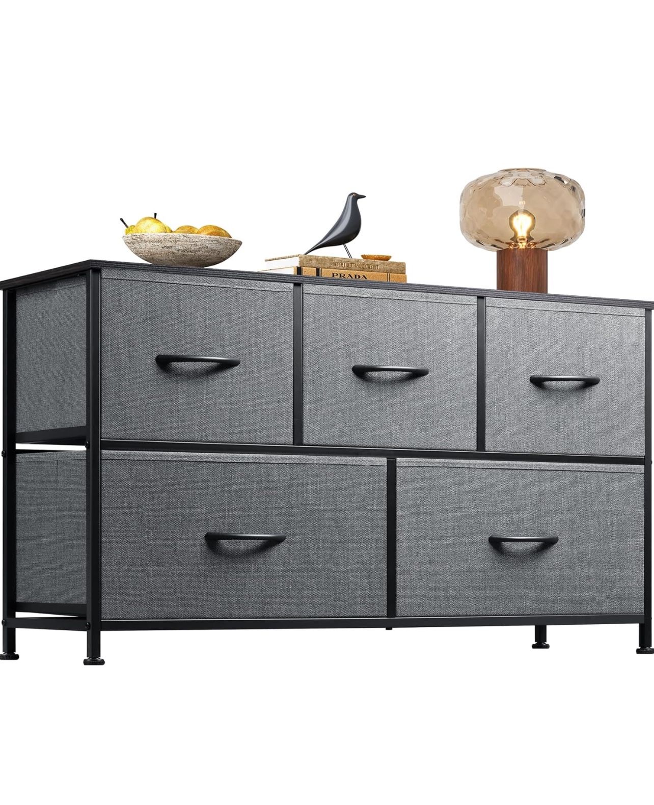 Dresser for Bedroom with 5 Drawers, Wide Chest of Drawers, Fabric Dresser, Storage Organizer Unit with Fabric Bins for Closet, Living Room, Hallway, D