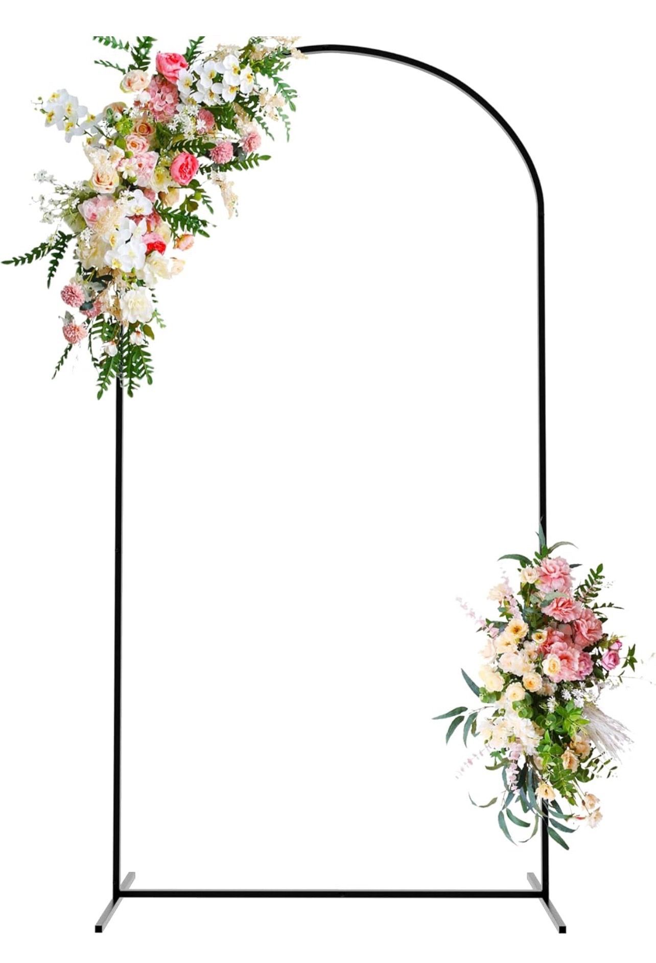 Wokceer Wedding Arch Backdrop Stand, 7.2 FT Square Black Metal Arch Backdrop for Wedding Ceremony Photo Booth, Outdoor Indoor Birthday Party, Garden F