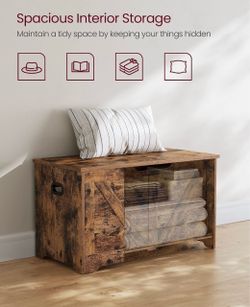 Storage Chest with 2 Safety Hinges, 15.7 x 31.5 x 18.1 Inche Storage Trunk, Shoe Bench, Rustic Brown, HAINS Collection ULSB062T01