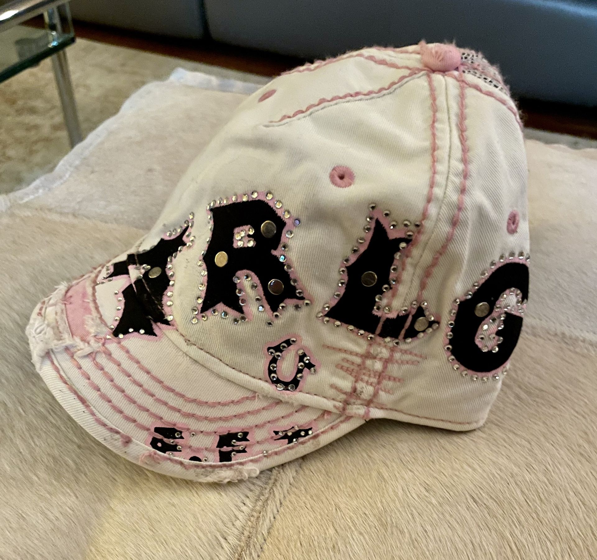 True Religion Rare Vintage Distressed Trucker Hat With Pink