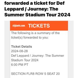 Def Leppard / Journey Concert August 28th Oracle Park