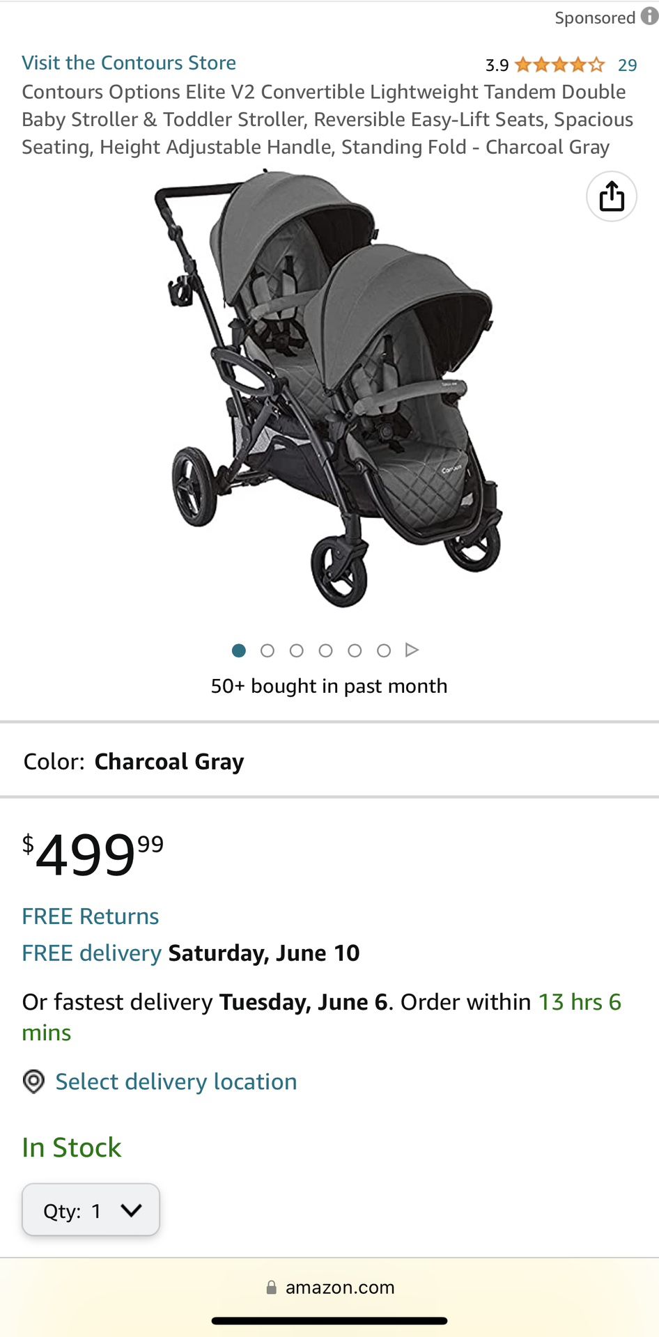 Contours Options Elite Convertible Lightweight Tandem Double Baby Stroller & Toddler Stroller, Reversible Easy-Lift Seats, Spacious Seating