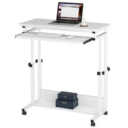 Portable Desk for Sofa and Bed, Height Adjustable Standing Rolling Laptop Table White