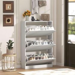 Wodeer Shoe Storage Cabinet with 3 Flip Drawers, Slim Hidden Wood Shoe Cabinet Storage for Entryway, Freestanding Narrow Shoe Rack Organizer with Adju