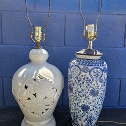2 Chinese Lamp Set Blanc De Chine And Blue White China